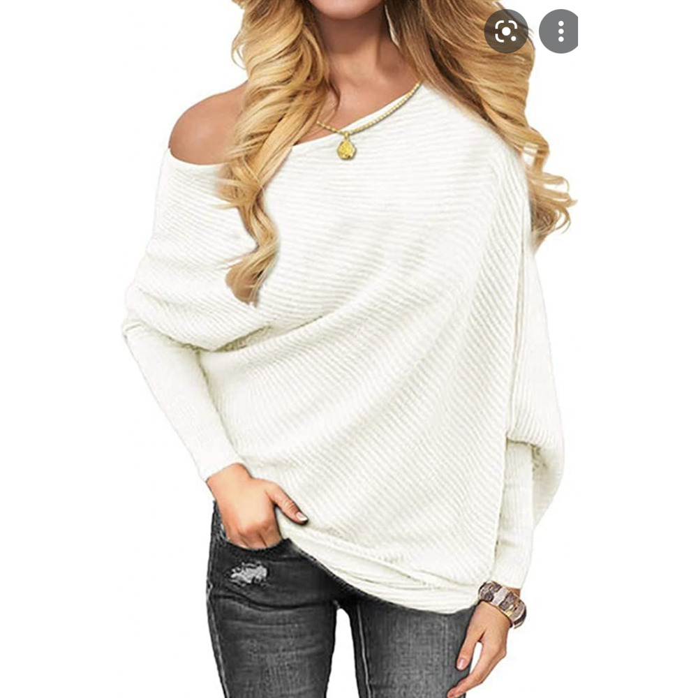 Omicgot Slouchy Loose Off Shoulder Top Women's Size S Ivory Batwing Sweater
